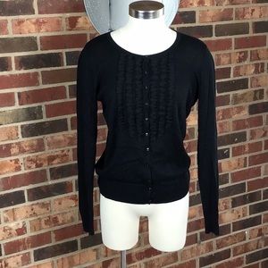 Black ruffle front light weight cardigan size medium